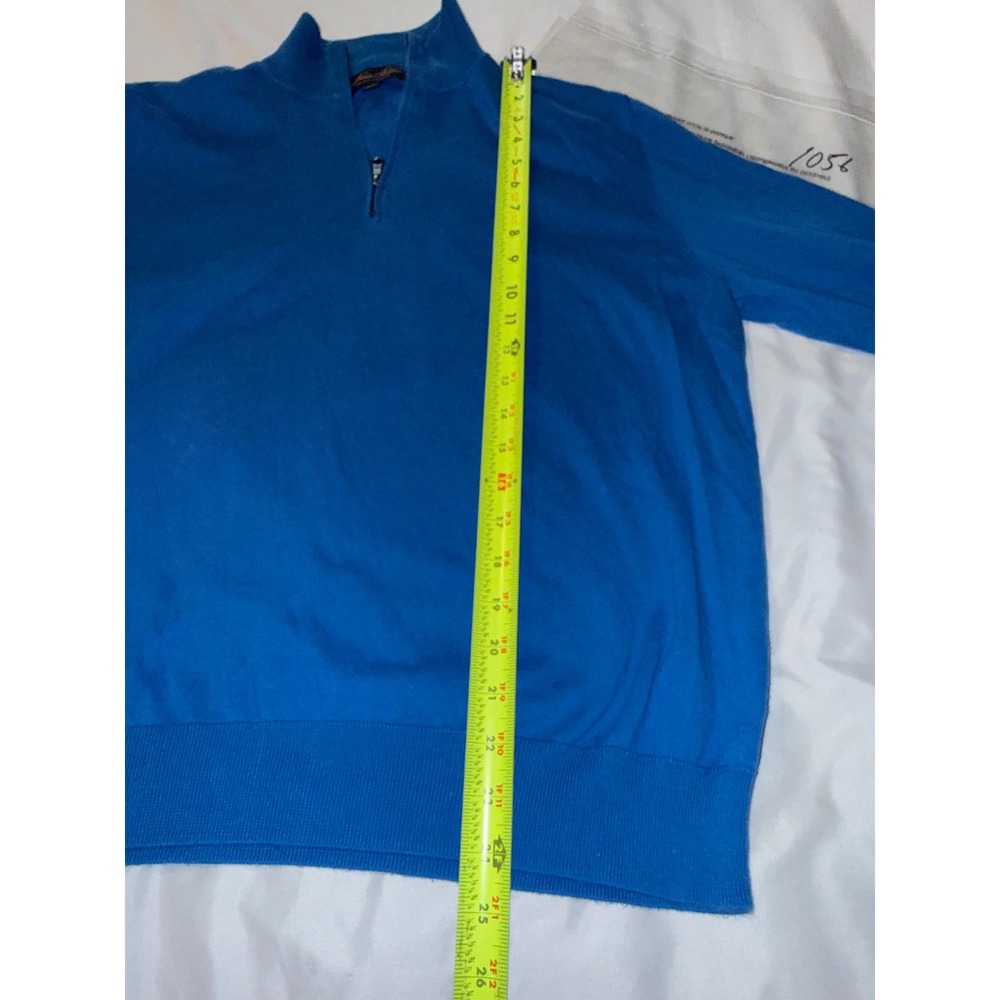 Brooks Brothers Mens Blue Supima Cotton Quarter Zip Sweater Large Mock Neck - Picture 4 of 5